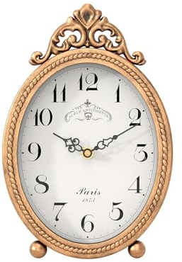 Abdurey Vintage Table Clock on Stand,Antique Gold French Rustic Style