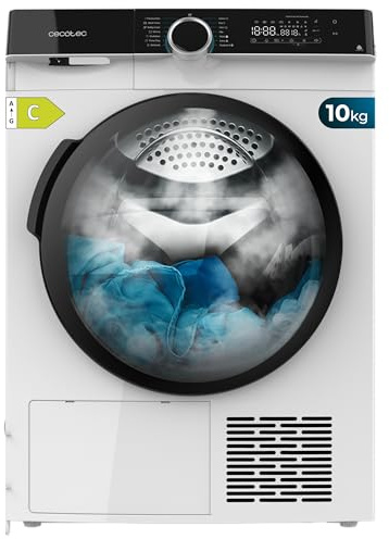 Cecotec Secadora de Ropa Bomba de Calor 10kg Bolero Dresscode Dry 10505 Inverter. Clase Equivalente A+++, 14 Programas, Funciones como UV Care, Planchado Fácil, Certificación Woolmark, Blanca