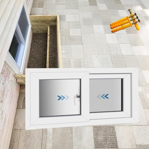 Générique Fenêtres Coulissantes for sous-Sol, Fenêtres De Cabanon avec Verre Trempé Et Moustiquaire en Fibre De Verre, Vis D'expansion Incluses, for Cabanon, Poulailler, Maisonnette, Maison(90x60cm)