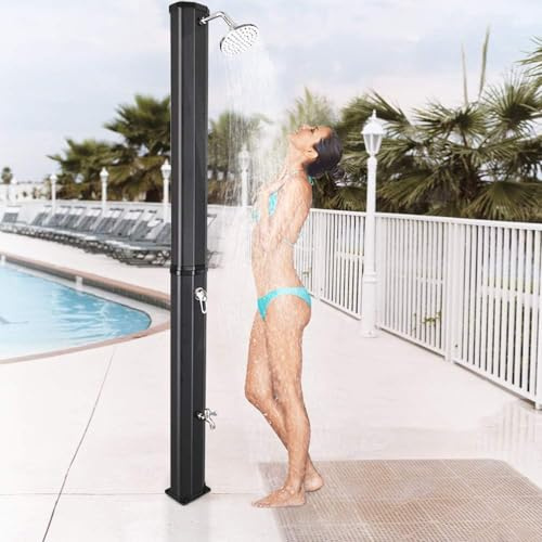 Ducha al aire libre con cabezal de ducha y lavadora de pies, ducha solar de jardín de 35 litros para piscina, patio trasero y playa con ajuste de temperatura
