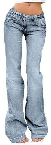 Generisch Jeans da donna a vita bassa, jeans svasati, alla moda, a vita molto bassa, skinny fit, classici elastici, Pull On Streetwear, pantaloni a zampa da donna, 70 pezzi