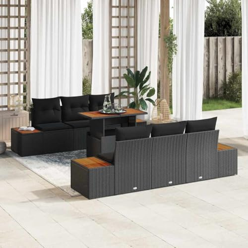 Frdhee Panca angolare per divano ad angolo, da giardino, 7 pezzi, nero e marrone, 100 x 55 x 73 cm, per balcone, terrazza, giardino, facile da montare, liberamente combinabile