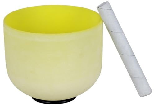 Klangskål i kvarts och kristallskål 20 cm, gul sjungande skål B för yoga, meditation, ljud, helande, chakrasång för ljudläkning