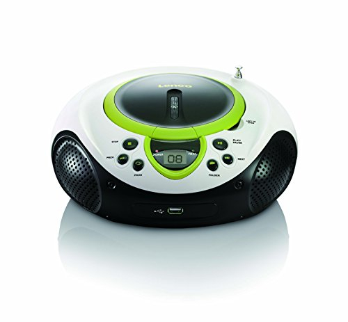 Lenco Radio CD infantil SCD-38, radio FM portátil con reproductor de CD/MP3 y USB, verde