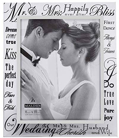 Malden International Designs Mirrored Glass With Silver Metal Inner Border Mr. and Mrs. Picture Frame, 8x10, Silver