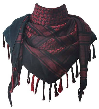 Explore Land 100Cotton Military Shemagh Tactical Desert Keffiyeh Scarf Wrap, Black and Red, 110 x 105 cm