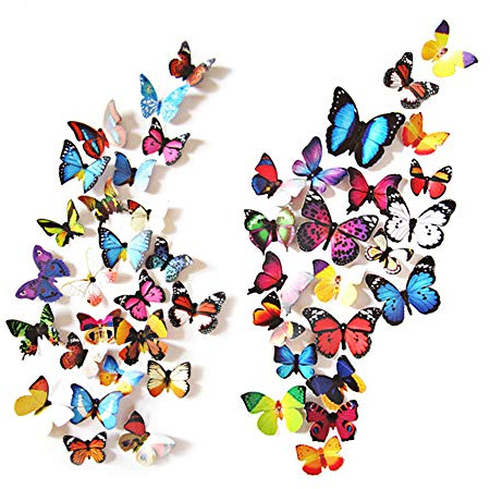 80pcs Butterfly Wall Decor - Plastic Butterflies Wings Foldable Removable Waterproof Reusable Mural Wall Stickers for Home Room Bedroom Party Wedding Christmas Decorations