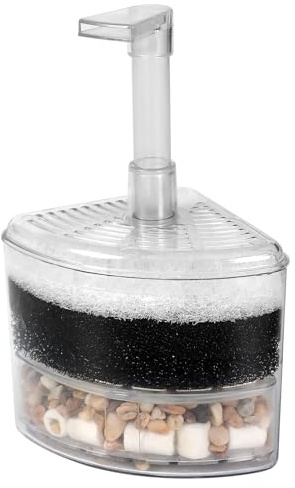 AQUANEAT Aquarium Air Driven Corner Sponge Filter, for Fry Shrimp Nano Fish Tank, with Multi Kinds of Filter Media (Small)