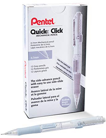 Pentel Quick Click Mechanical Pencil, (0.7mm), Medium, Gray Barrel, Box of 12 Pencils (PD217N)