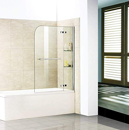 AICA Badewannenaufsatz Duschabtrennung 120x140cm Duschwand Badewanne 5mm Sicherheitsglas mit Handtuchhalter Eckregal