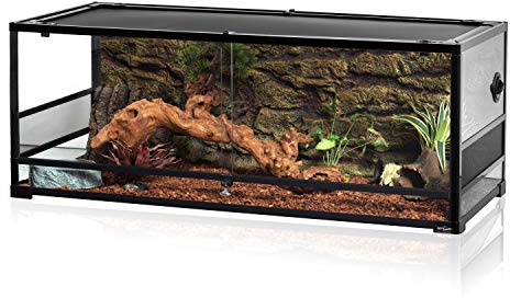 REPTI ZOO 67Gallon Reptile Large Terrarium Upgrade Glass Front Opening Tank Sliding Door with Screen Ventilation Reptile Terrarium About 48 x 18 x 18(Knock-Down)