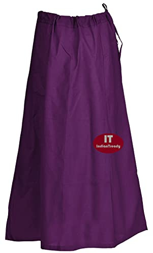 Sari Petticoat Cotton Stitched Adjustable Waist Saree Underskirt Lining Skirt-Purple-One Size