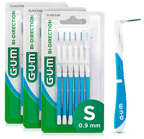 GUM BI-DIRECTION Zwei-Winkel-System Interdentalbürsten | 90 Grad Positionierung | Zahnreinigung und Plaque-Entfernung | 0.9mm, ISO 2 | Größe S |​ 3x6 Packung