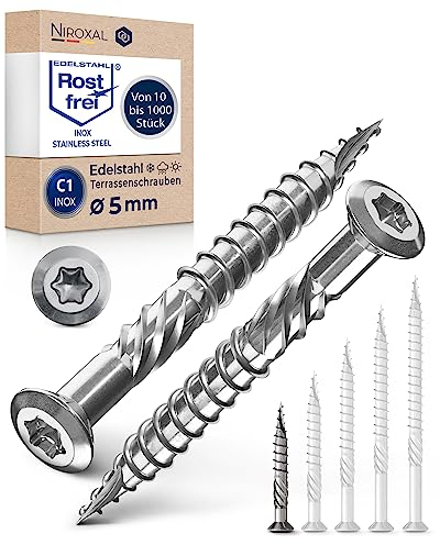 Tornillo de terraza de acero inoxidable Muesca de corte TORX, cabeza redondeada y sin nervaduras C1 5-mm de espesor 40-mm de longitud 200 unidades 26-mm de rosca parcial Tornillo 5x40