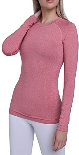 TCA Thermounterwäsche Damen Extra Warm - Thermo Unterwäsche für Sport - Thermoshirt Funktionsshirt Langarm - Kompressions Laufoberteil - Dunkelpink, XL