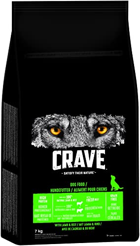 Crave Adult Trockenfutter mit Lamm & Rind, 7kg (1 Beutel) – Premium Hundefutter trocken mit hohem Proteingehalt und ohne Getreide – Hergestellt mit 100 Prozent natürlichem Lamm & Rind