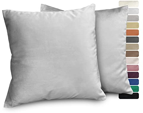 BEAUTEX Lea Samt Kissenhüllen 2er Set, Premium Kissenbezug, Sofa- und Dekokissen, Größe und Farbe wählbar (Silber 50x50 cm)