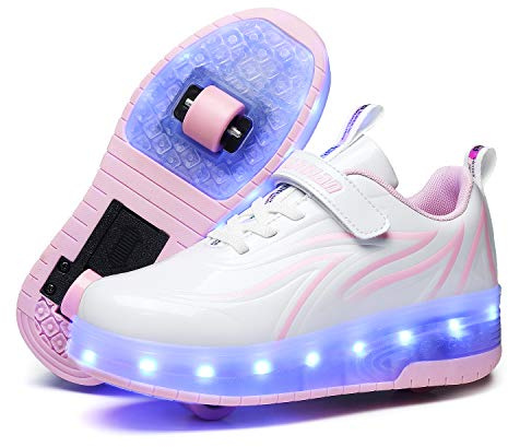 Skor med hjul tvåhjuliga sneakers för pojkar och flickor led lampor hjul tofflor kan bambu med hjul USB-laddning automatisk skateboard skor