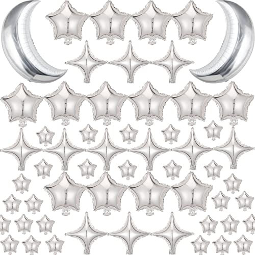 Palloncini in mylar a forma di stella, 91,4 cm, con stella a quattro punte, per laurea, baby shower, addio al nubilato, fidanzamento, festa compleanno, matrimonio, anniversario, decorazione (argento)