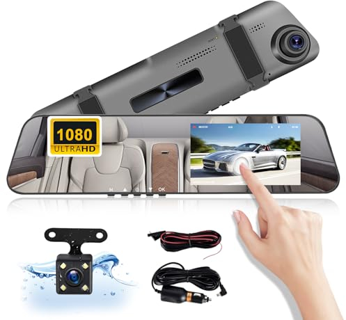 CAMECHO Espejo Retrovisor Coche con Camara de Visión Pantalla de 4,5 Pulgadas Full HD 1080P, Doble Dash CAM Coche Delantero y Trasero, Super Visión Nocturna con Grabación en Bucle DVR