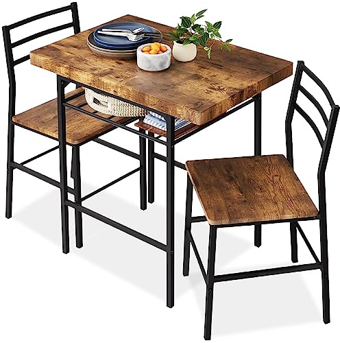 Best Choice Products 3-Piece Modern Dining Set, Space Saving Dinette for Kitchen, Dining Room, Small Space w/Steel Frame, Built-in Storage Rack - Medium Brown/Black
