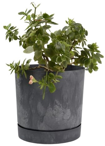 B2C Plant Pots Indoor Outdoor Plastic Marble Concrete Flowerpot Small Medium Large Tubo 5 Colours (20 cm, Marengo)