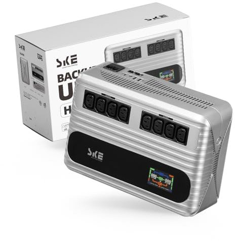 SKE UPS 850VA/480W UPS Power Supply UK Battery Backup & Surge Protector for Router Computer Uninterruptible Power Supply UK