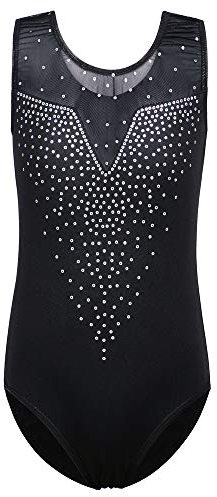ZNYUNE Kinder Turnanzug Mädchen Gymnastik Trikot Gymnastikanzug Ärmellos Klassisch B198 SequinBlack 16A