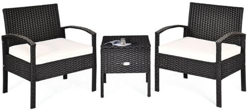 LIFEZEAL Set di mobili da giardino in polyrattan, 3 pezzi, set di mobili da balcone in rattan e sedie, set da giardino con cuscino, per piscina e terrazza