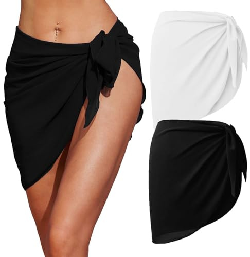 Norhogo 2 dam strandfilt, sarong pareo, strand, kort chiffong för sommar, baddräkt, svart och vit, 50 x 140 cm, Svart, vit, M