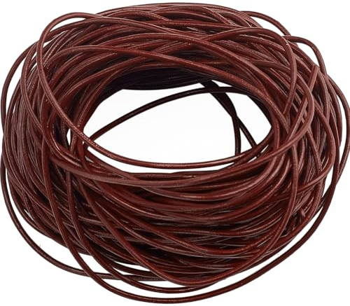 GORGECRAFT 25m x 1mm Cowhide Round Leather Cord Genuine Leather Strings Braided Rope for Bracelet Anklet Necklace Lanyards Jewelry Making Keychain Beading Threads DIY Crafts, Saddle Brown