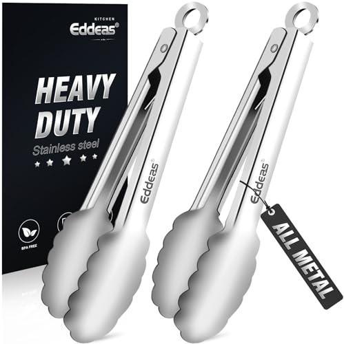 Eddeas 2 Pcs 7 Inch Small Tongs, Heavy Duty Stainless Steel Kitchen Tongs, For Cooking, Food, Buffet, Salad, Fruits, Bread, Dishwasher Safe