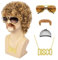 MIVORA 5er Set Herren Perücke, 70er Jahre Disco Dude Dirt Bag Perücke Halskette Schnurrbart kurz gelockt Afro Shaggy Perücke, Männer Karneval Fasching Perücke Faschingskostüme Halloween Party