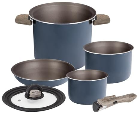 BRUNNER Camping HOHES Kochgeschirr-Set Alu (Töpfe und Pfannen) -5+1 teilig ø 18 TORRALTA Vakublock - 2-4 Personen, Beschichtet, Leicht, Hochwertig, Stapelbar