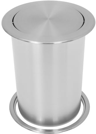 LOLIPPYY Cubo de Basura Empotrado en Encimera de Acero Inoxidable Tapa Redonda con Cierre Silencioso Tamaño Mediano Conducto para Residuos en Cocina y Oficina Set de 3 Piezas