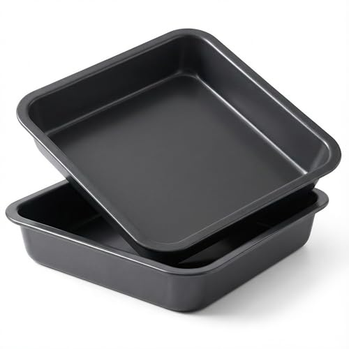 Flajepetals 8-Inch Non-Stick Square Cake Pan, Rust-Resistant Baking Pan for Cakes, Brownies & Lasagna, Dishwasher Safe Easy Clean, Local Warehouse Stock