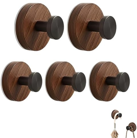 Lot de 5 crochets de porte extérieures sans perçage - Ventouses réutilisables avec crochets pour couronne de porte, crochets de fenêtre pour décoration avec aspect bois pour Noël, Halloween, l'Avent
