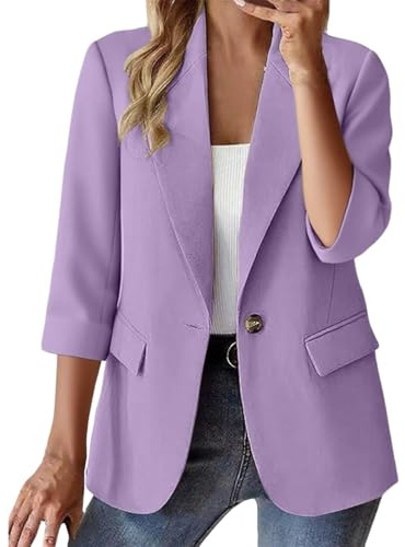 Generisk damblazer, överdimensionerad bomull, kostymjacka, sportig, kavajjacka, 3/4 ärm, affärsblazer, revers damblazer med fickor, kavaj, elegant kontor, ledig, trenchcoat, lätt övergångsjacka