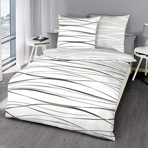 G BETTWARENSHOP Biber Bettwäsche Motion Schiefer 1 Bettbezug 135 x 200 cm + 1 Kissenbezug 80 x 80 cm