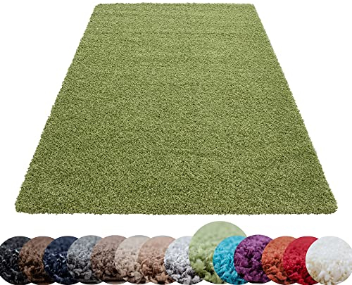 HomebyHome Shaggy Teppich Wohnzimmer 160 x 230 cm - Shaggy Teppich Hochflor Grün Extra Weich und Flauschig - Waschbarer Langflor Teppiche für Schlafzimmer, Küche, Flur - Carpet, Halı, Kilim