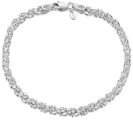 Amberta Bracciale da Donna in Argento Sterling 925 Lunghezza 19 cm: Maglia Sfere Diamantate 3.5 mm