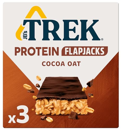TREK High Protein Flapjack Cocoa Oat - Gluten Free - Plant Based - Vegan Snack - 50g x 3 bars