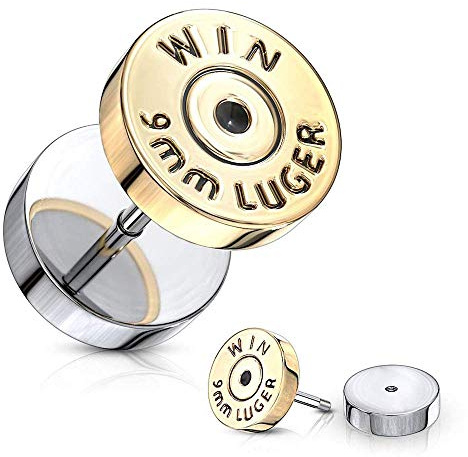 Covet Jewelry Bullet Gold IP 16 Gauge 316L Surgical Steel Fake Plugs