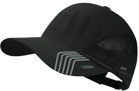 Croogo Quick Drying Sun Hat UPF 50+ Baseball Cap Summer UV Protection Outdoor Cap Men Women Sport Cap Hat, Black, 21.6-24.4 inch