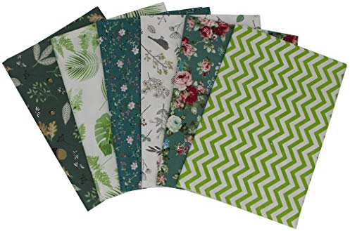 Jukway 6 Stück Baumwollstoff Meterware 50 x 50 cm Patchwork Stoffe zum Nähen Quilten DIY Dekoration Basteln Handwerken, Reine Baumwolle Stoff Bedruckte Mustern Stoffpakete (Grün)