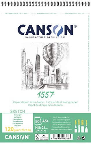 CANSON 1557 - Album spiralé 30 feuilles de papier dessin - 14,8 x 22,7 cm - 180 g/m² Extra blanc