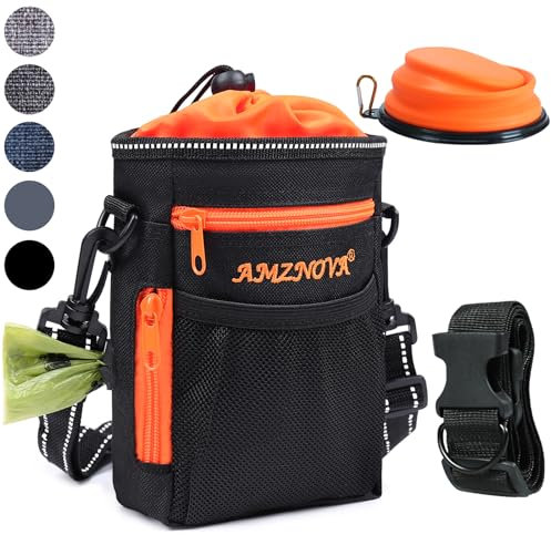 AMZNOVA Dog Treat Bag Treatkit Dog Treat Pouch, Waist Clip On Crossbody Fanny Pack for Pet, Training Pouch with Shoulder Strap & Waist Belt for Walking & Training, 6Cups, Black