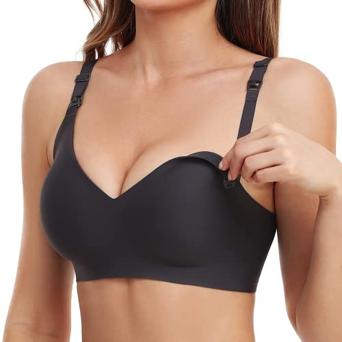 Vinfact Seidig Glatter Still BH Damen Ohne Bügel Nahtloser Stillbh Schwangerschafts-BHs mit zusätzlichen Verlängerungen zum Schlafen und Stillen Schwarz L