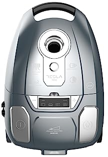 TESLA Aspirador de Trineo Silencioso con Bolsa BG600G - 700W, Depósito 3L, Silenciosa 61dB, Filtro HEPA, Indicadores LED Inteligentes, Cepillo Turbo, Cepillo Parquet, Radio de Trabajo de 10m, Gris.