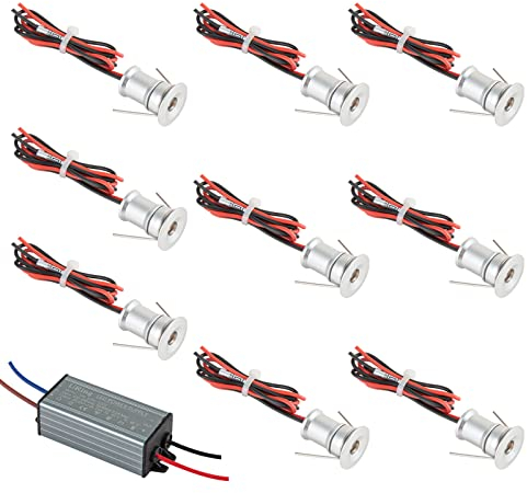 URing Mini focos LED 12V 1W, IP65 ojos de buey luz de techo empotrada 3000K blanco cálido lámpara Focos Empotrables LED 12V mini led para vitrina, cocina, escalera, armario, pasillo, 60°, 9PCS